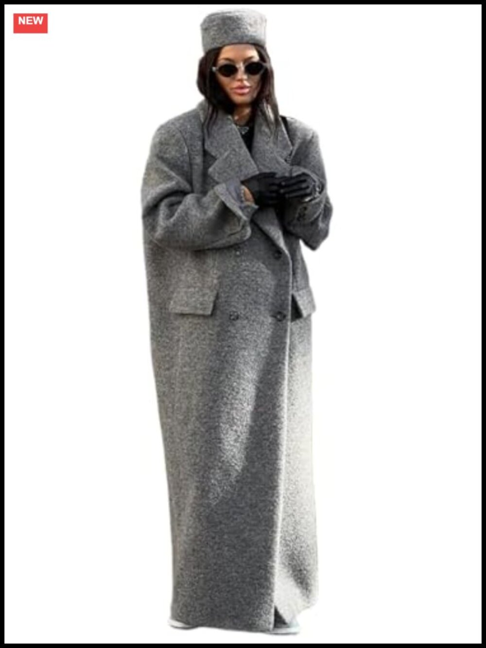 Womens Long Wool Pea Coat Double Breasted Notch Lapel Winter Maxi